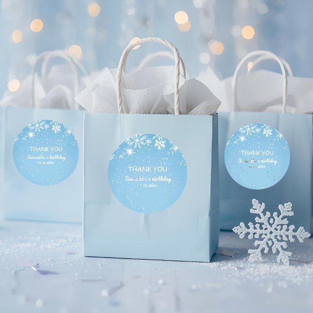 Adesivo Redondo Winter Wonderland Blue Snowflake Thank You (Criador carregado)