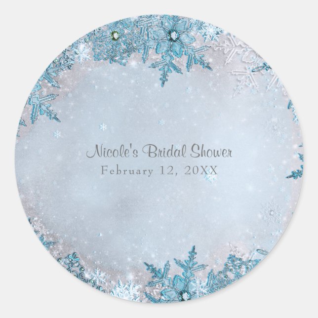 Adesivo Redondo Winter Wonderland Blue Snowflakes Personalizado El (Frente)
