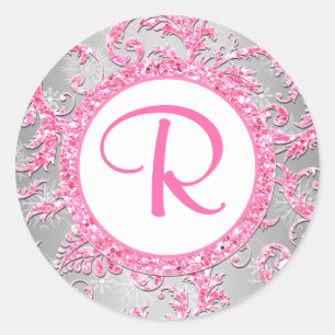 Adesivo Redondo Winter Wonderland Damask Bat Mitzvah Sticker