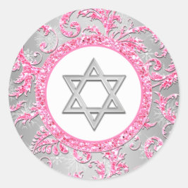 Adesivo Redondo Winter Wonderland Damask Bat Mitzvah Sticker 2