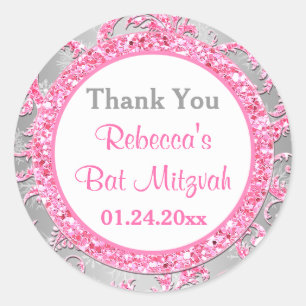 Adesivo Redondo Winter Wonderland Damask Bat Mitzvah Sticker 3