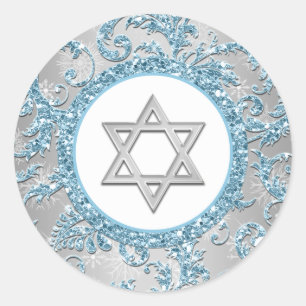 Adesivo Redondo Winter Wonderland Damask Bat Mitzvah Sticker 9