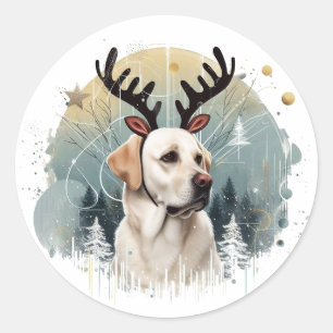 Adesivo Redondo Winter Wonderland Labrador Retriever Reindeer Xmas