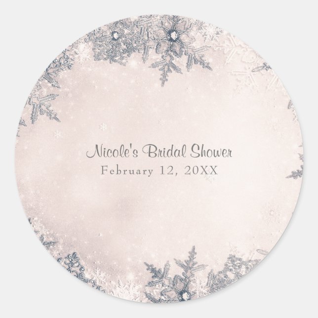 Adesivo Redondo Winter Wonderland Snowflakes Creamy White Elegant (Frente)