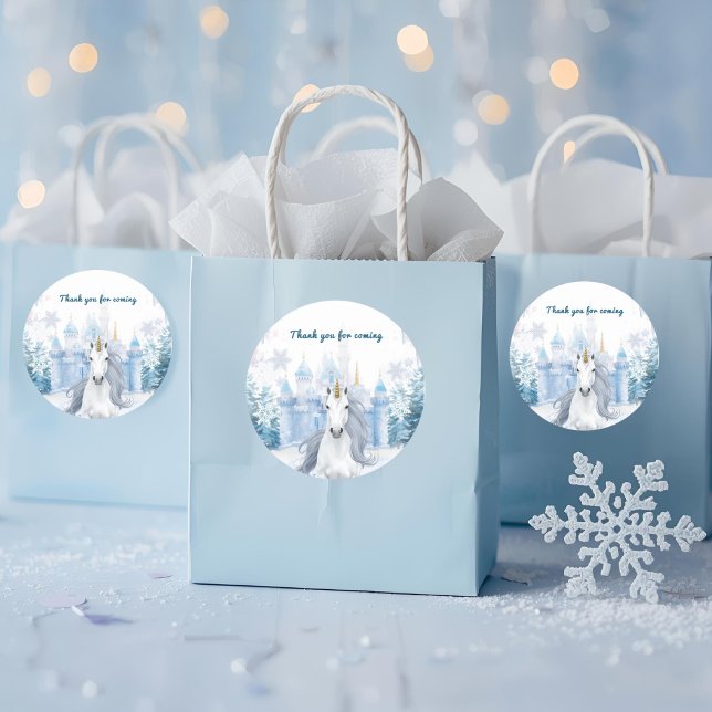 Adesivo Redondo Winter Wonderland Unicorn Thank You  (Criador carregado)