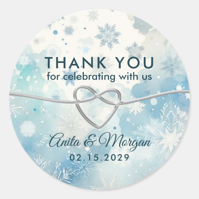 Adesivo Redondo Winter Wonderland Weding Obrigado Sticker (Frente)