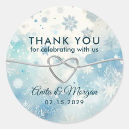 Adesivo Redondo Winter Wonderland Weding Obrigado Sticker