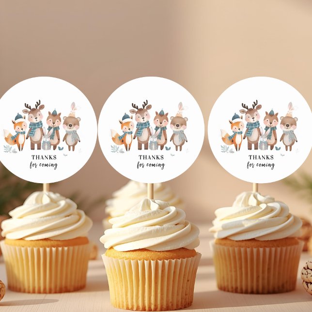 Adesivo Redondo Winter Woodland Animals Thank You  (Criador carregado)