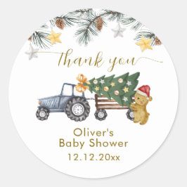 Adesivo Redondo Winter X'mas Tree Tractor Bear Baby Shower 