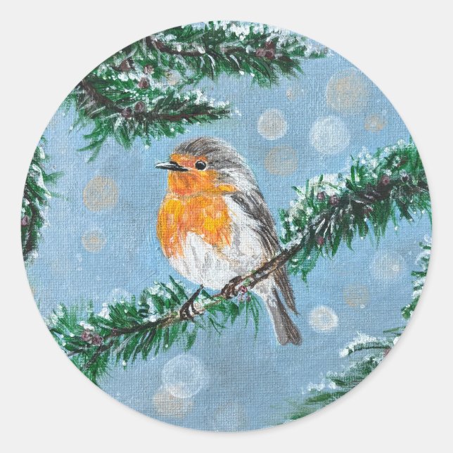 Adesivo Redondo Wintery Robin Christmas Stickers (Frente)