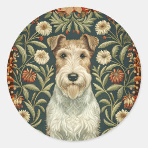 Adesivo Redondo Wire Fox Terrier em estilo floral William Morris