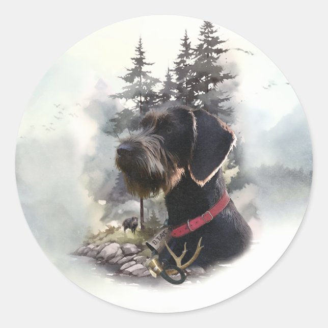 Adesivo Redondo Wirehaired Pointer Alemão, GWP (Frente)