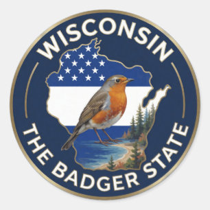 Adesivo Redondo 🐦 Wisconsin Pássaro do Estado Badger Heritage