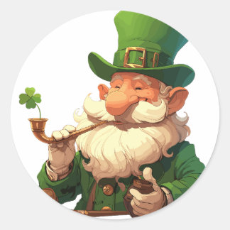 Adesivo Redondo Wise Old Leprechaun com Pipe
