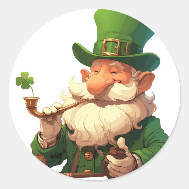 Adesivo Redondo Wise Old Leprechaun com Pipe (Frente)