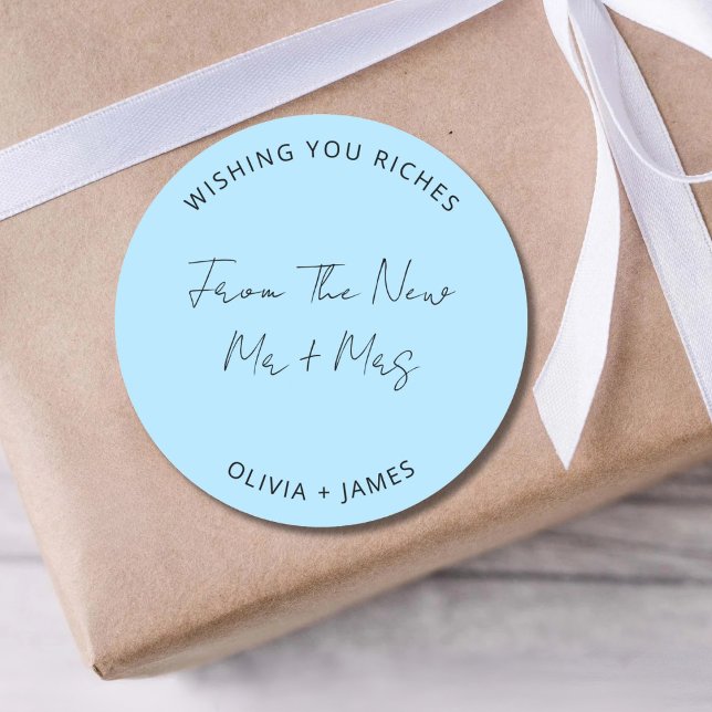 Adesivo Redondo Wishing You Riches From The New Mr Mrs Wedding Bag (Criador carregado)