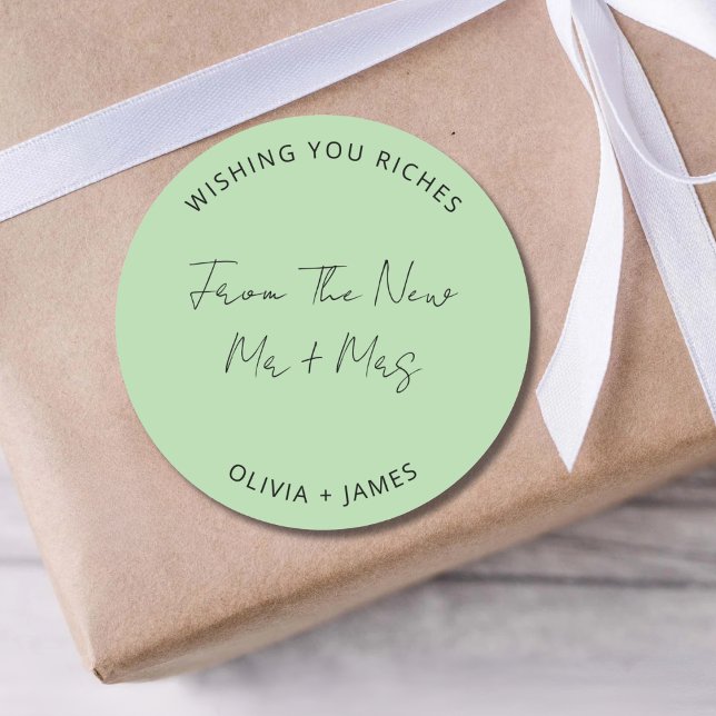 Adesivo Redondo Wishing You Riches From The New Mr Mrs Wedding Bag (Criador carregado)