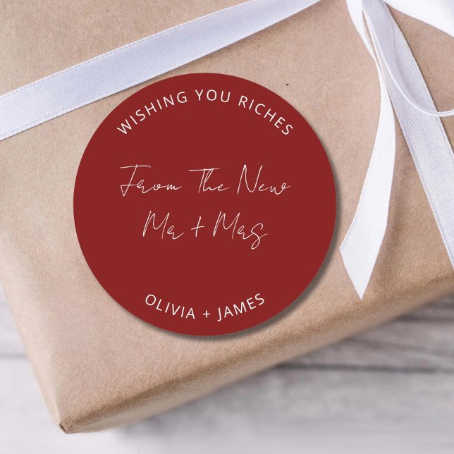 Adesivo Redondo Wishing You Riches From The New Mr Mrs Wedding Bag (Criador carregado)