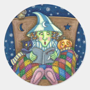 ADESIVO REDONDO WITCH DIZENDO HISTÓRIAS DE BEDTIME SPOOKY, HALLOWE