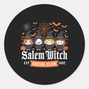 Adesivo Redondo Witch Est 1692 Social Club Halloween Mulheres Meni