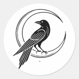 Adesivo Redondo Witchcore Black Raven & Moon Line Art