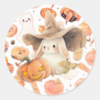 Adesivo Redondo Witchy Bunny & Jack O' Lanterna Halloween