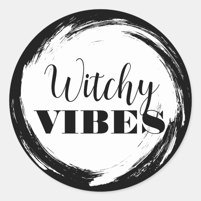 Adesivo Redondo Witchy Halloween Black and White (Frente)