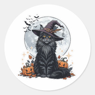 Adesivo Redondo Witchy Maine Coon - Gato Majestoso do Halloween