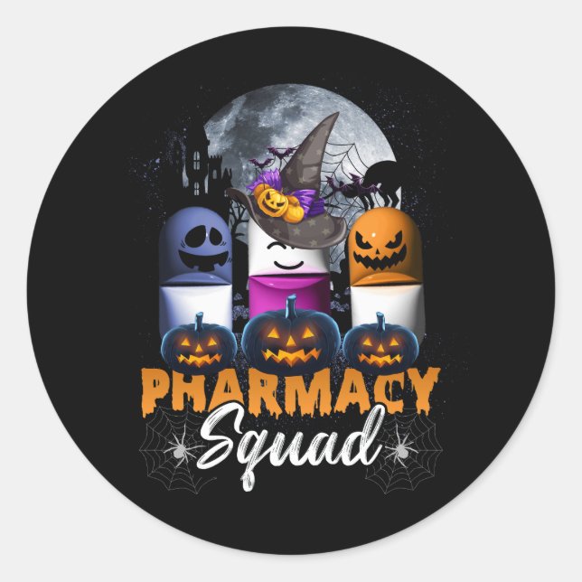 Adesivo Redondo Witty Pills Pharmacy Pharmacist Squad Halloween Co (Frente)