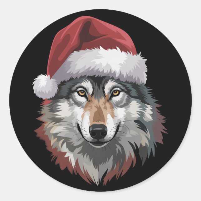 Adesivo Redondo Wolf Christmas Funny Xmas Gift Animal Lovers  (Frente)