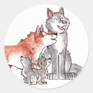 Adesivo Redondo Wolf Family Stickers