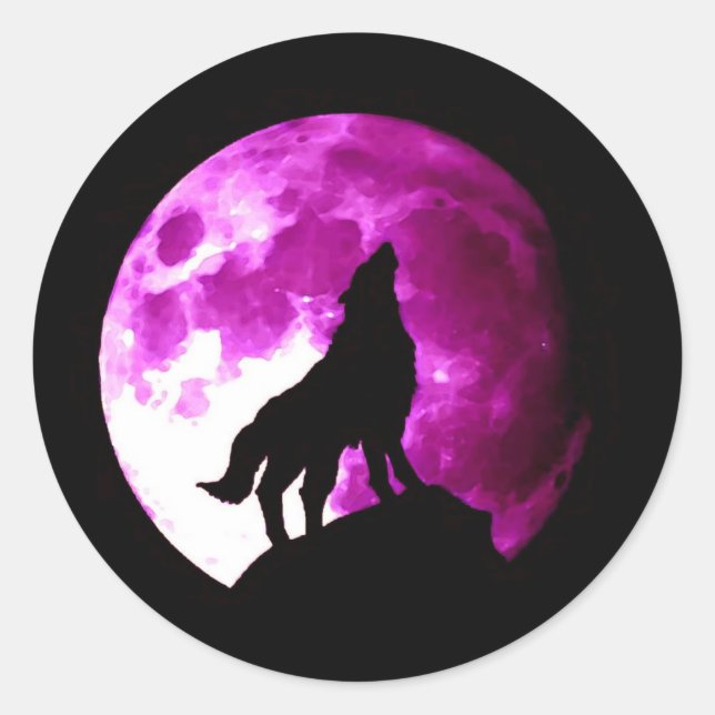 Adesivo Redondo Wolf Howling em Moon Round Stickers (Frente)