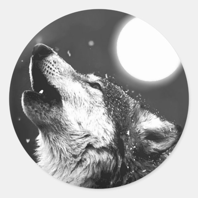 Adesivo Redondo Wolf Howling na Lua (Frente)