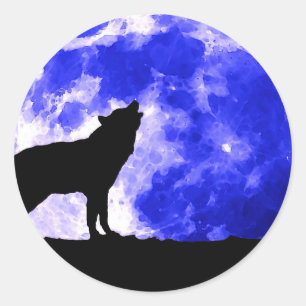 Adesivo Redondo Wolf Howling na Lua
