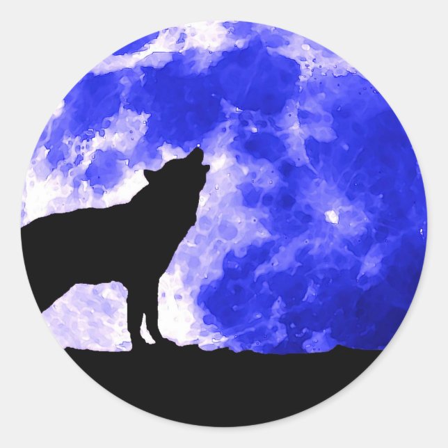 Adesivo Redondo Wolf Howling na Lua (Frente)