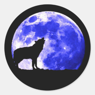 Adesivo Redondo Wolf Howling na Lua