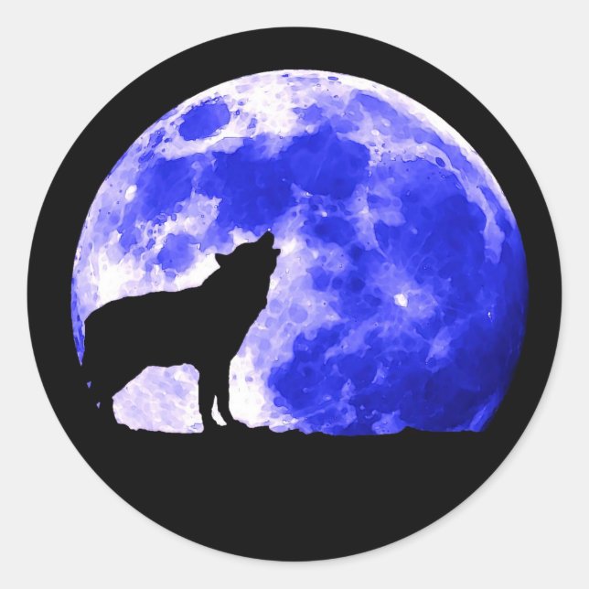 Adesivo Redondo Wolf Howling na Lua (Frente)