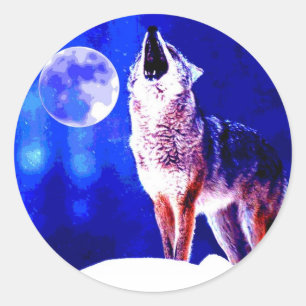 Adesivo Redondo Wolf Howling na Lua