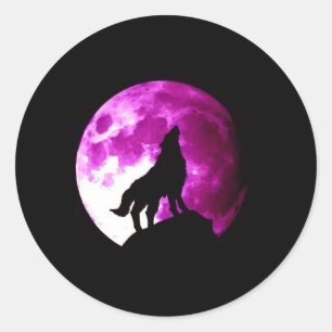 Adesivo Redondo Wolf Howling na Lua