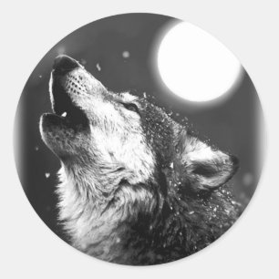 Adesivo Redondo Wolf Howling na Lua