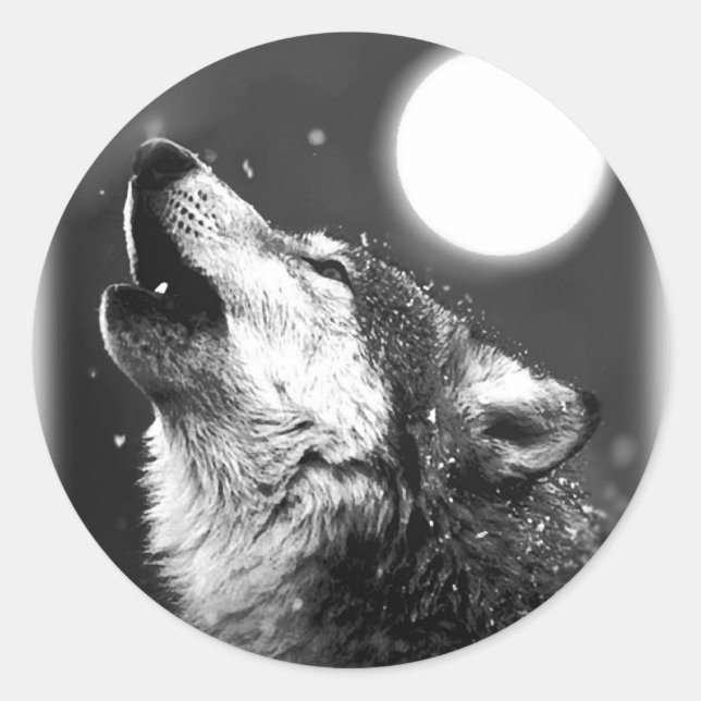 Adesivo Redondo Wolf Howling na Lua (Frente)