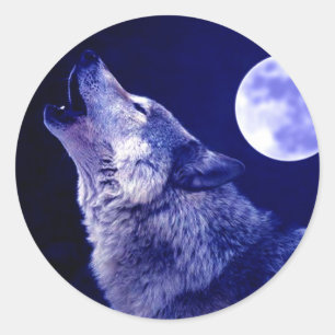 Adesivo Redondo Wolf Howling na Lua