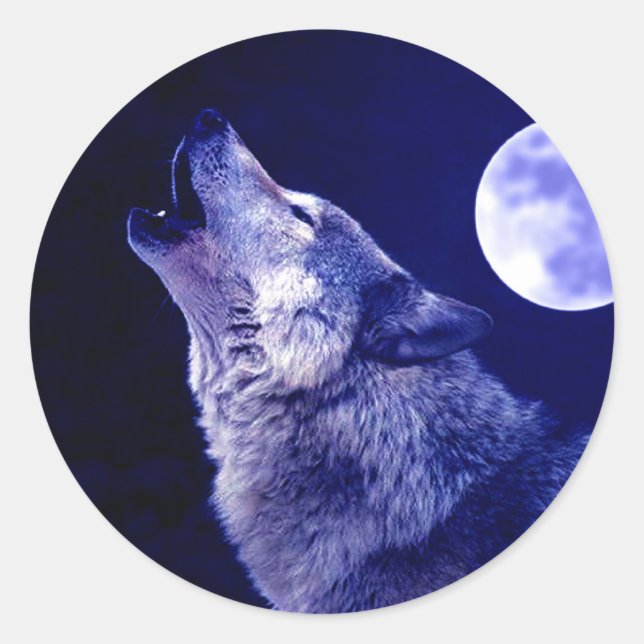 Adesivo Redondo Wolf Howling na Lua (Frente)