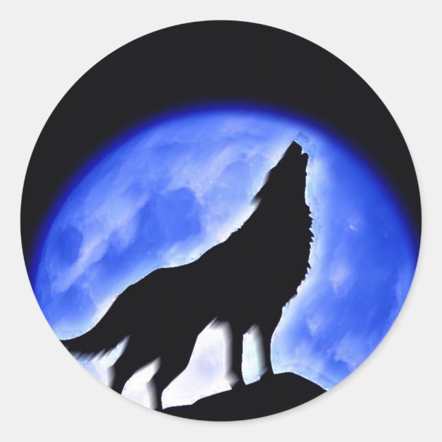 Adesivo Redondo Wolf Howling na Lua (Frente)