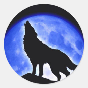 Adesivo Redondo Wolf Howling na Lua