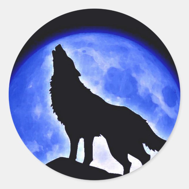Adesivo Redondo Wolf Howling na Lua (Frente)