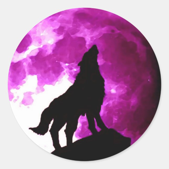Adesivo Redondo Wolf Howling na Lua (Frente)