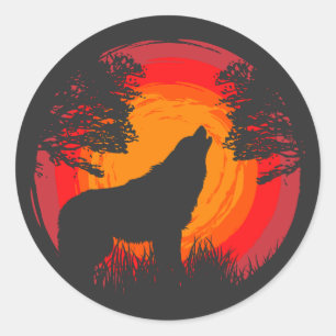 Adesivo Redondo Wolf Howling no Sol