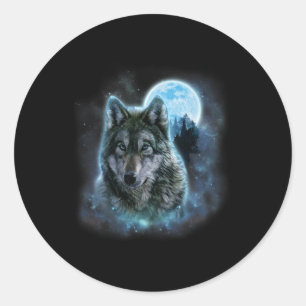 Adesivo Redondo Wolf Icy Moon Galaxy Caçando Cinzas Terrestres Wol