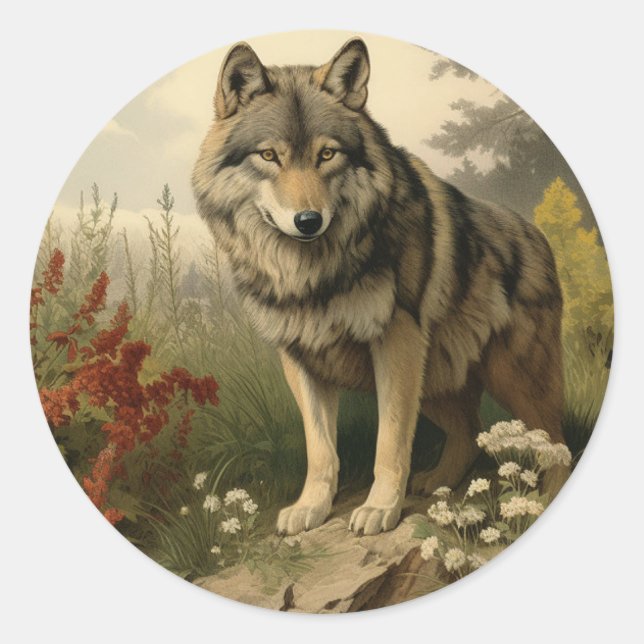 Adesivo Redondo Wolf In Meadow Round Sticker (Frente)